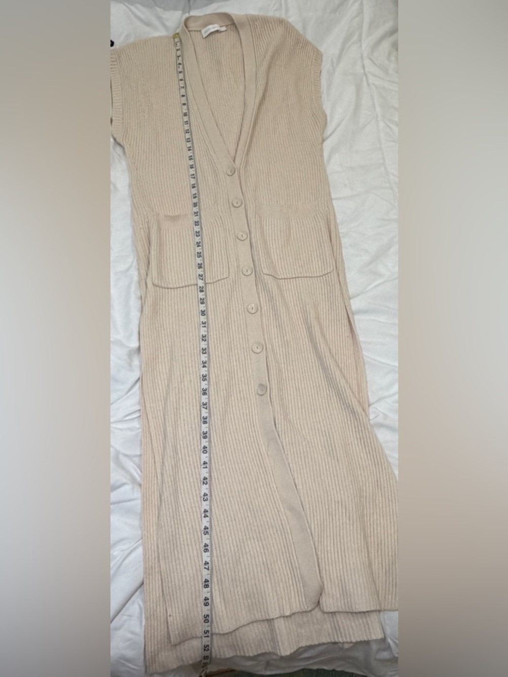 Jonathan Simkhai | Neutral Selma Long Cardigan in Ribbed Knit wool, cotton blend - Picture 11 of 11